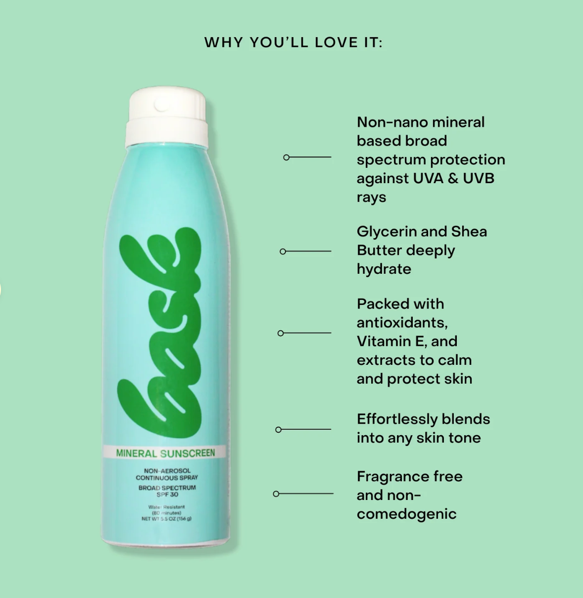 Bask Sunscreen - SPF 30 Mineral Spray - Fragrance-Free